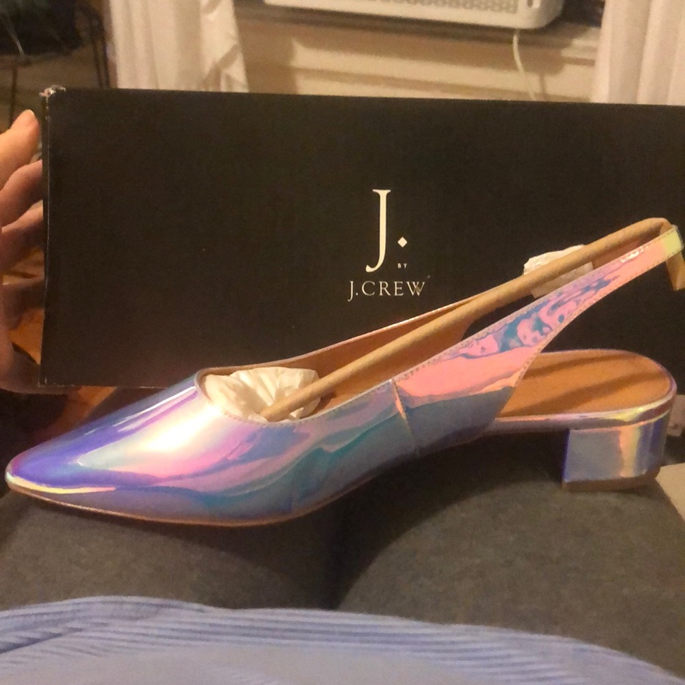 J Crew iridescent slingback heels